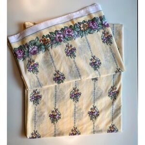 Vtg Westpoint Stevens Queen Set Flat Fitted Sheet Yellow Stripes Purple Flowers